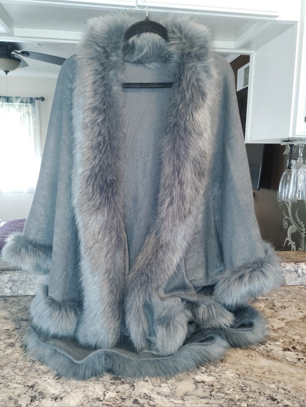 Luxury Faux Fur Trimmed Knit Cape Wrap Poncho | Plus Size 1X/3X ​Wrap yourself